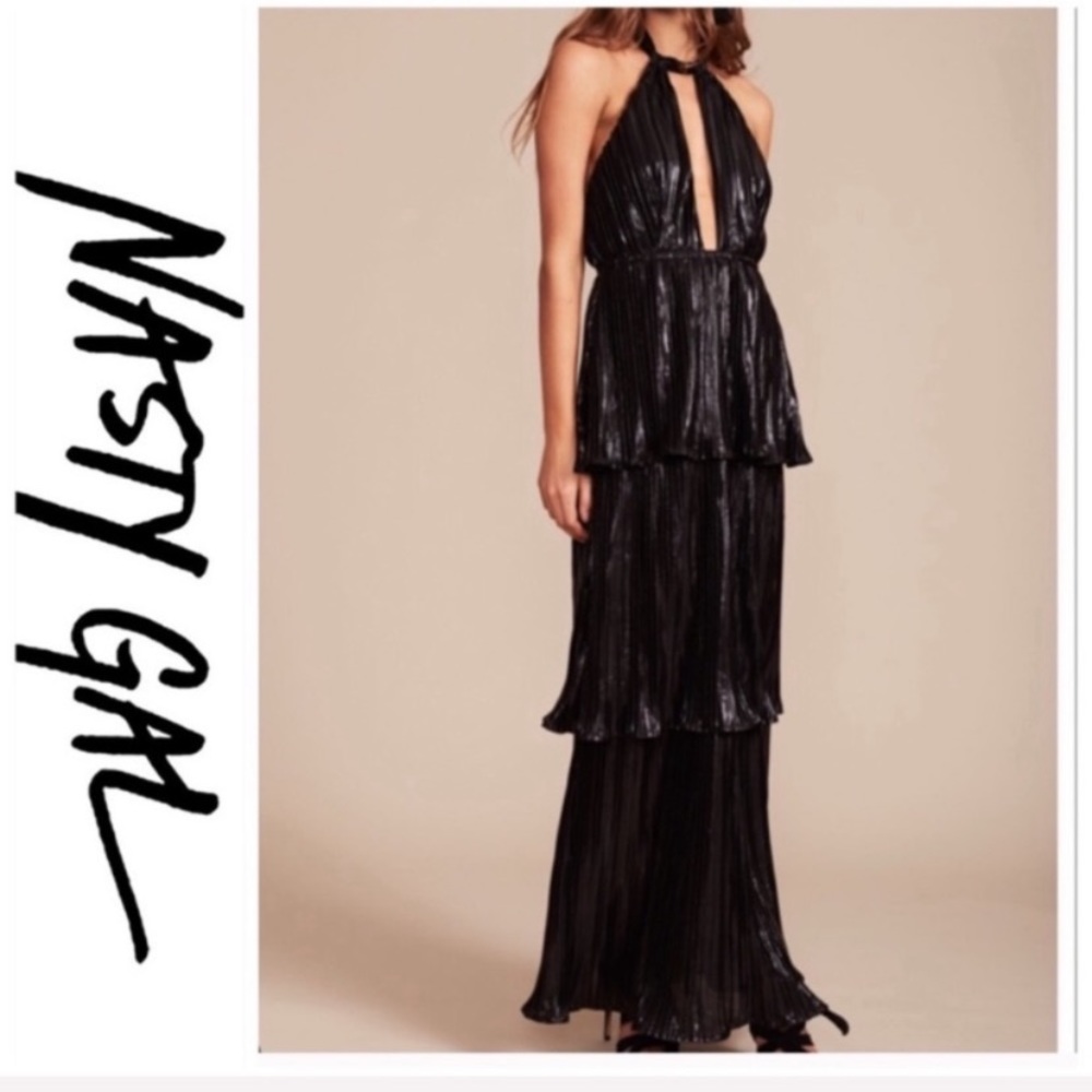 Nasty Gal Lioness Midnight Halter Pleated Maxi